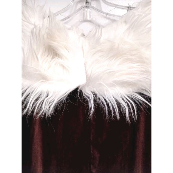 Christmas Caroler Mrs Santa Velvet Mini Dress M L Costume Burghandy Velvet White - Picture 10 of 16